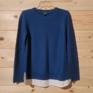 Hilary Radley Blue Sweater with White Hem Size M 18.5x26